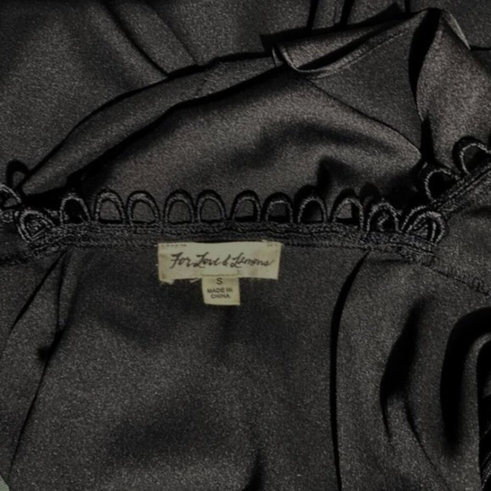 For Love & Lemons Isabella Ruffled Maxi Dress Black Satin Size Small - Picture 9 of 11